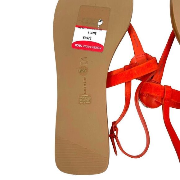 NEW MERCEDES CASTILLO Viveana t strap leather Flat Sandals Size 9 flame red - Picture 8 of 9